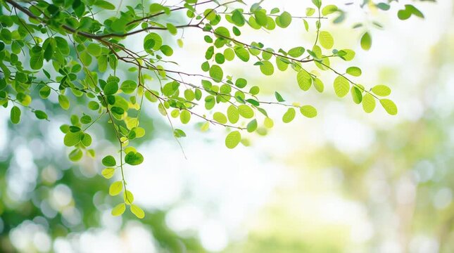 Sunlight filters through green foliage, creating a dreamy bokeh effect against the sky in this serene natural scene.
