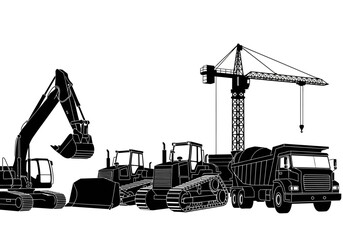 Heavy Construction Machinery and Equipment Illustration. © ACHMAD