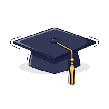 Dark blue graduation cap with a golden tassel isolated on a white background