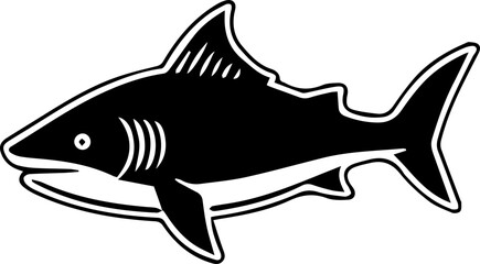 Fototapeta premium Black Fish Silhouette Vector Isolated on White Background, Minimalist Marine Life Illustration