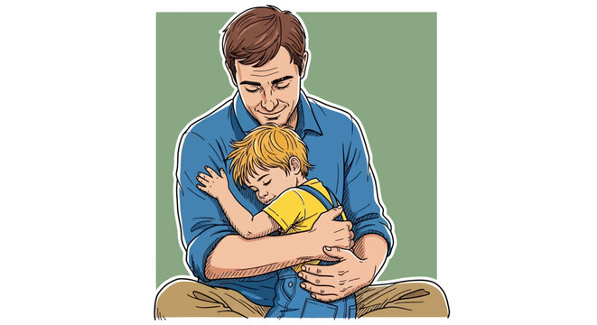 Father embracing his young son with love and affection.