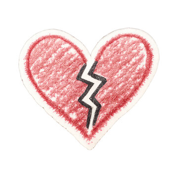 PNG Crayon heart with jagged crack.