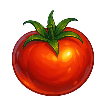 PNG Vibrant tomato illustration with leaves.