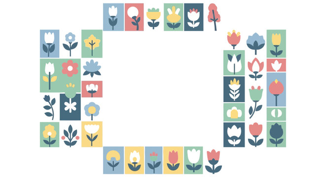 Floral folk art frame with colorful stylized flowers and leaves.