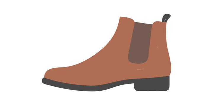An illustrated orange boot with a dark gray heel and elastic side