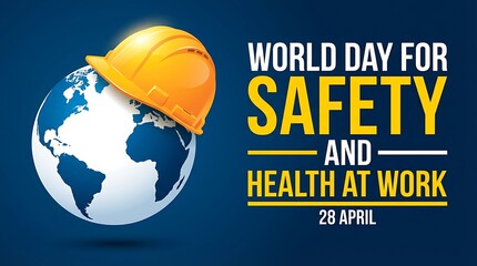 World day for safety and health at work international holiday observed on April 28 global awareness poster with protective helmet on earth planet.