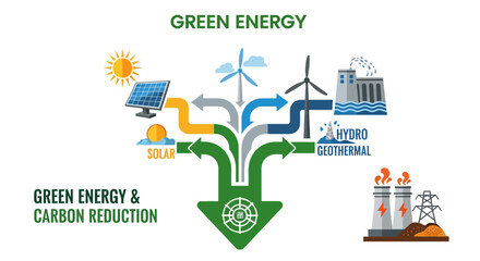 Fototapeta premium Green Energy and Carbon Reduction Infographic with Renewable Power Sources.