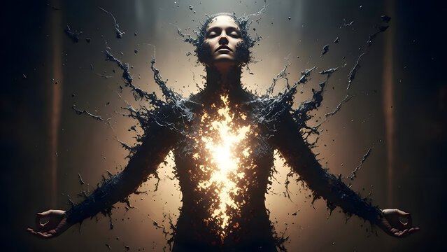 Spiritual awakening ethereal woman with light emanating from within representing inner peace and transcendence