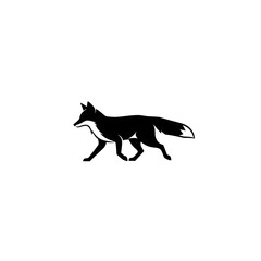 Fototapeta premium Black and white stylized fox silhouette walking in profile