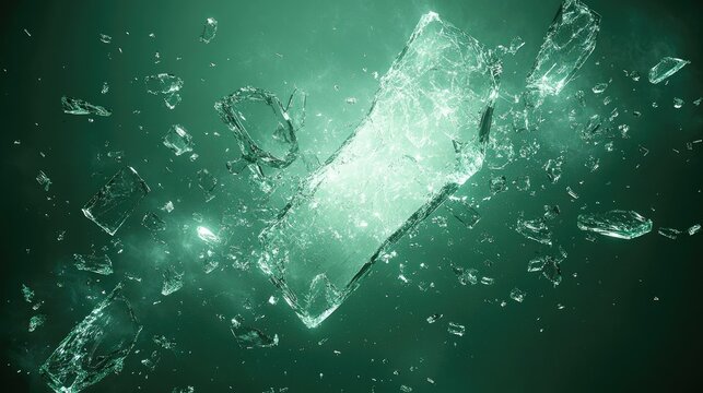 Captivating explosion of shattered glass fragments in a mesmerizing underwater scene