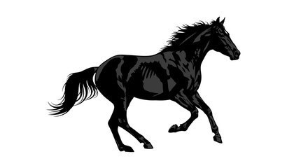 Fototapeta premium Black Horse Running Fast Silhouette.