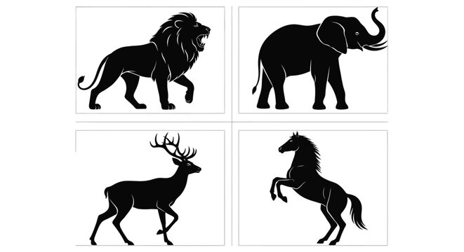 Silhouettes of four large animals walking.