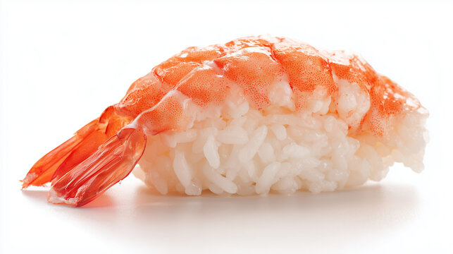 つややかな茹でエビの光沢とふっくらとした身が食欲をそそる新鮮な握り寿司