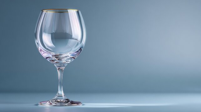 Elegant clear glass with a golden rim on a minimalist background, showcasing exquisite craftsmanship and design for luxury beverage presentation