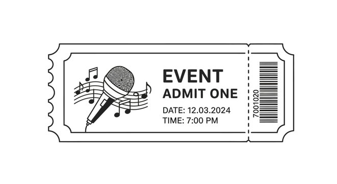 Ticket stub with microphone and music.