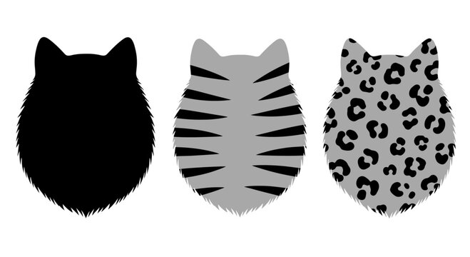 Cat Head Silhouettes: Black, Tabby, and Leopard Print Patterns