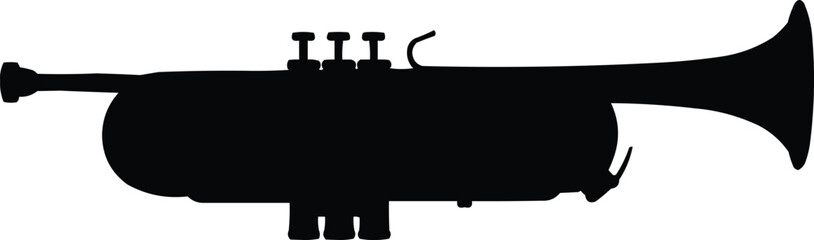 The image is a silhouette of a trumpet, a brass musical instrument © MDABDUL