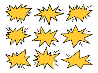 Obraz premium Comic burst star shape set, hand drawn explosion pop art elements for speech and design