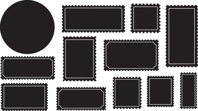 Stamp frame set collection of postage borders in various shapes isolated on background for mail letter postcards vintage postal design.