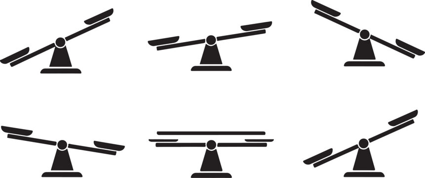 Scales icons collection featuring various tilt angles including balanced horizontal and vertical positions for measurement comparison.