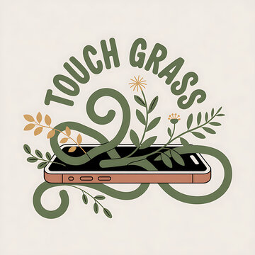 Touch Grass: Nature-Centric Smartphone Art with a Digital Detox Twist and Botanical Design