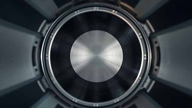 oganesson. Industrial pipe cross-section with smooth metallic interior and dramatic side lighting. safety posters, maintenance manuals, designed for precision metalworking and fabrication facilities.