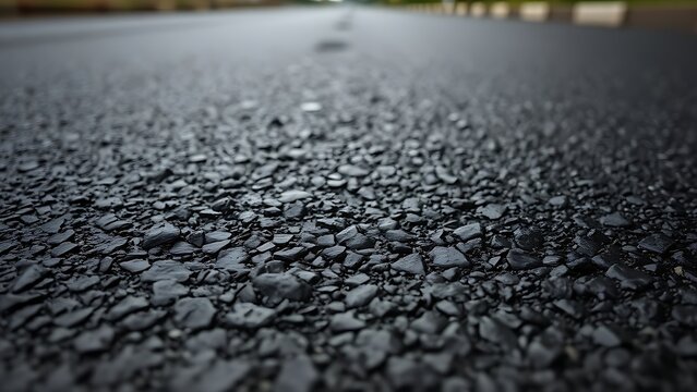 falchion. Freshly laid black asphalt road, wet and glossy after rolling. mobility guides, transit brochures, designed for transport & logistics marketing, used by account managers.