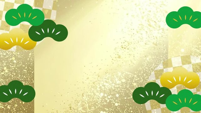 Landscape 4K abstract gold background with pine trees, ichimatsu pattern and luxury texture.