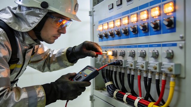 Firefighter Testing Electrical Panel