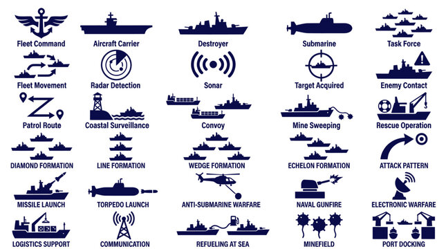 Naval Operations and Strategic Maritime Fleet Icons Set