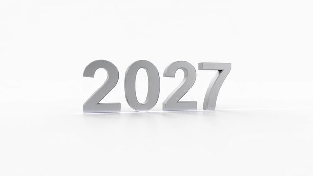 A three dimensional silver number representing the upcoming year on a clean white background