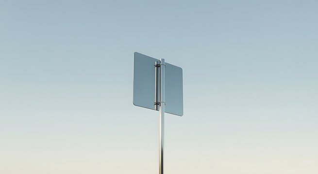Blank metal road sign on a pole against clear blue sky background