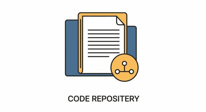 A vector graphic illustration of a code repository icon with a document and a connection symbol