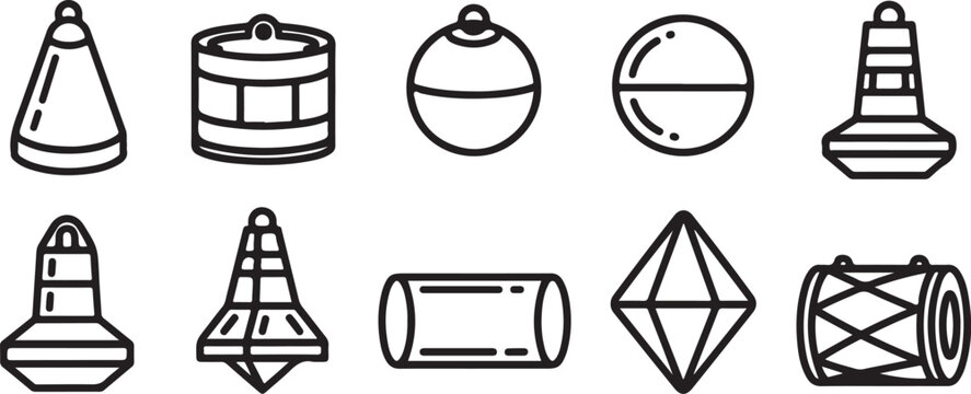 A collection of ten stylized household objects and symbols in black and white Vector