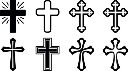 Fototapeta premium Black and white ornate and simple cross vector art collection