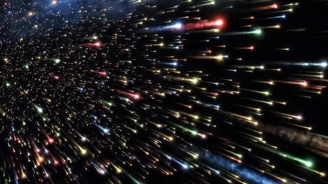 Vibrant light trails exploding outwards on black background