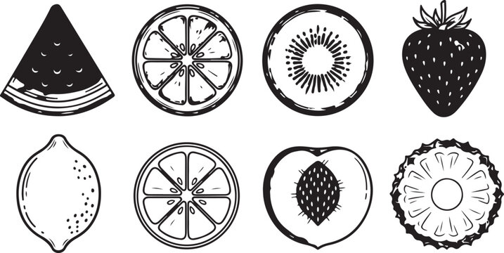 Colorful sliced fruits and vegetables arranged in a visually appealing pattern Vector