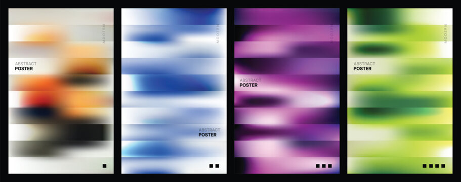 Modern abstract poster set bundle with vibrant colorful gradient waves and fluid shapes for contemporary presentation backgrounds