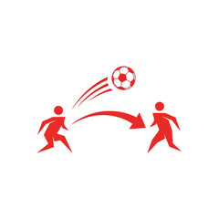 Soccer players passing ball, football game, teamwork, sport activity, red icon © Rain