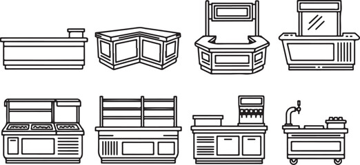 Various types of vintage furniture including desks, cabinets and trunks Vector © rohan