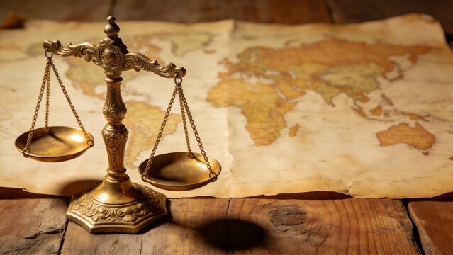 Golden scale on world map