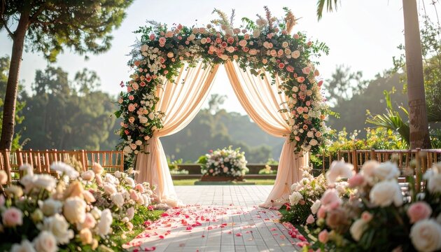 Floral wedding archway ceremony outdoors