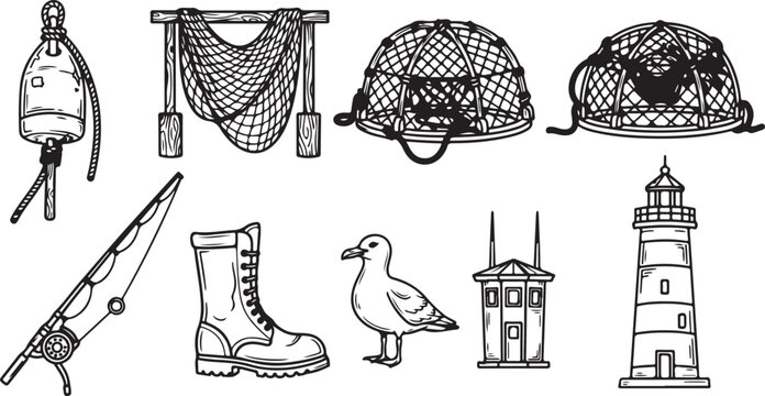 Various medieval weapons and tools with a church in the background Vector