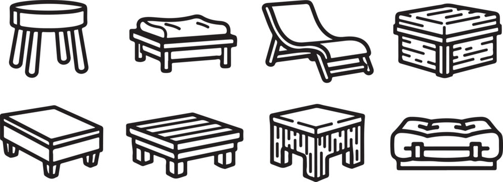 A collection of minimalist wooden chairs and stools in various styles Vector