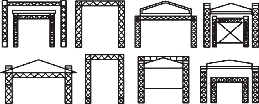 Diagrams of truss bridge designs and structural reinforcements Vector