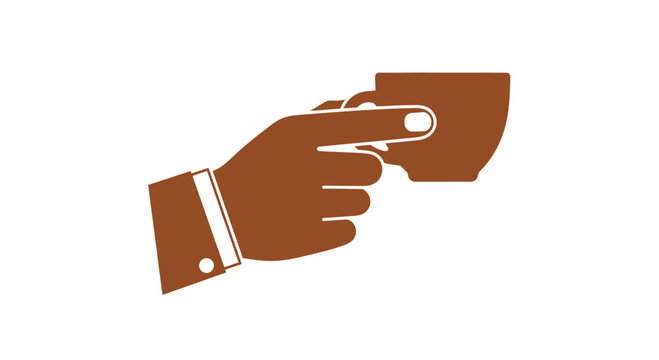 Hand holding coffee cup, business concept, morning coffee, break time, office worker, brown icon