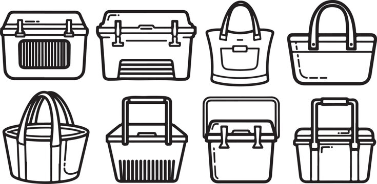 Various styles of handbags and purses in a flat design illustration Vector