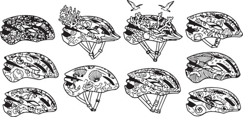 Black and white line drawings of various seashells Vector © rohan