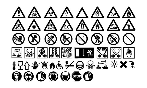 Toxic Hazard Sign, Oxidizing Agent Hazard Label, Explosive Hazard Symbol