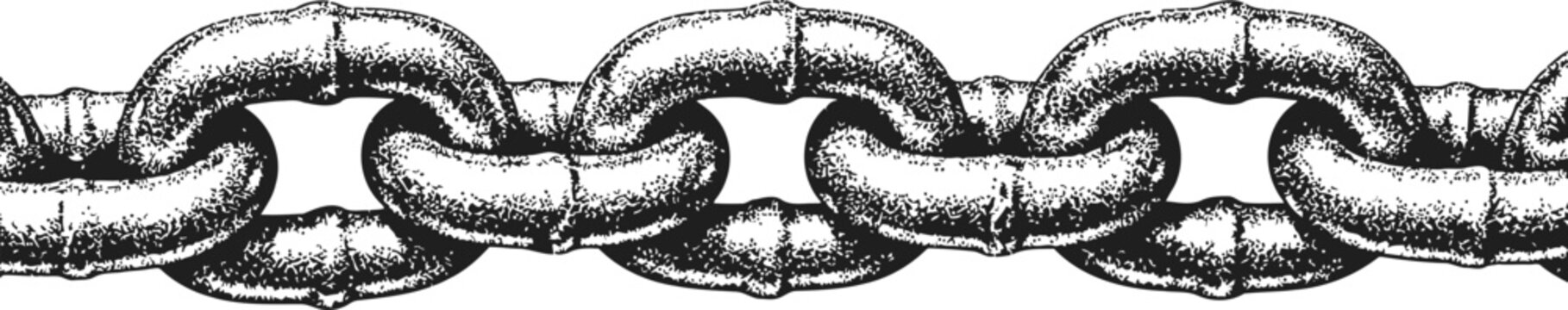 A heavy metal chain rendered in a detailed vintage engraving style against a clean white background